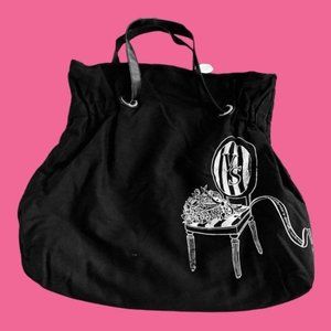 VICTORIA'S SECRET OVERSIZED LARGE BLACK CANVAS DRAWSTRING TOTE SACK SHOULDER BAG